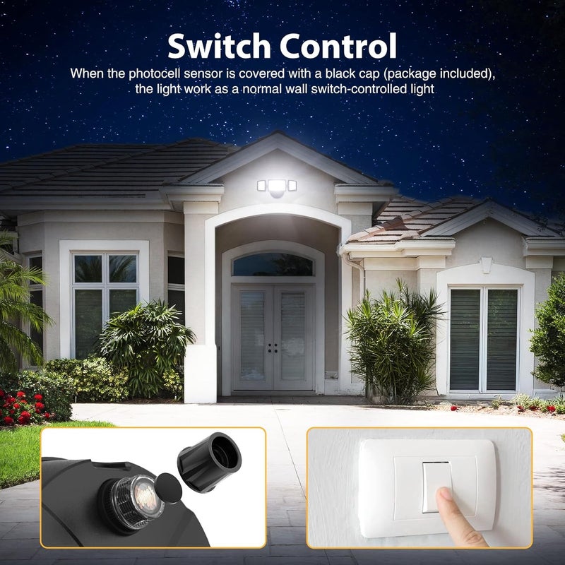 Onforu 70W LED Dusk to Dawn Flood Lights, 7000LM Black Exterior Security Outdoor Lighting,IP65 Waterproof Outdoor 3 Adjustable Heads Photocell Light Fixture,6500K Floodlight for Garage,Patio,Yard - Image 4
