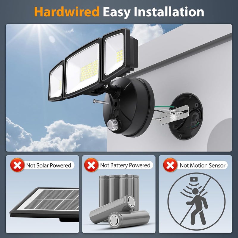 Onforu 70W LED Dusk to Dawn Flood Lights, 7000LM Black Exterior Security Outdoor Lighting,IP65 Waterproof Outdoor 3 Adjustable Heads Photocell Light Fixture,6500K Floodlight for Garage,Patio,Yard - Image 2