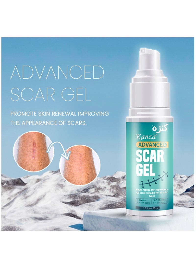 Kanza جل إزالة الندبات 50 مل جل الندبات المتقدم ينعم ويسطح الندبات الناتجة عن إصابات العمليات الجراحية والحروق علاج طبيعي للندبات للوجه والجسم - Image 3