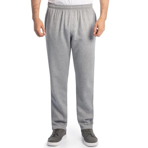 Fruit of the Loom Men's Eversoft Fleece Open Bottom Sweatpants with Pockets, Relaxed Fit, Moisture Wicking, Breathable, Grey Heather, Small - Image 1