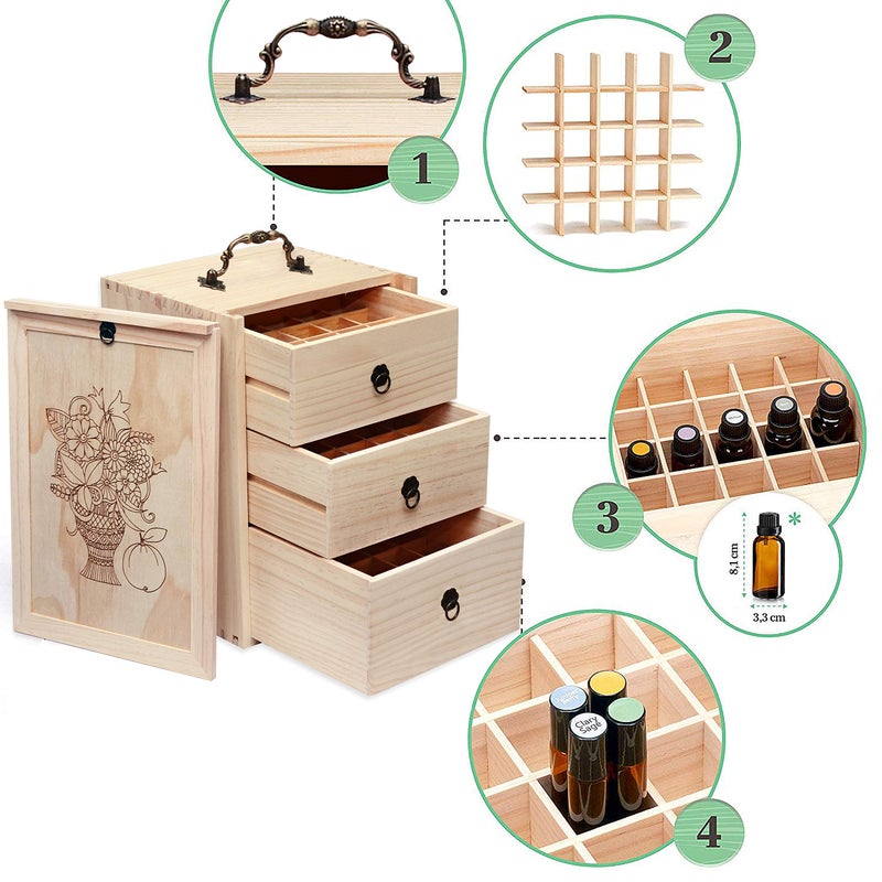 Toribio Essential Oils Box For 60 Bottles  Wooden Essential Oils Storage Organizer Holds 5 10 15 20 30 Ml For Young Living & Doterra Bottles - Image 4