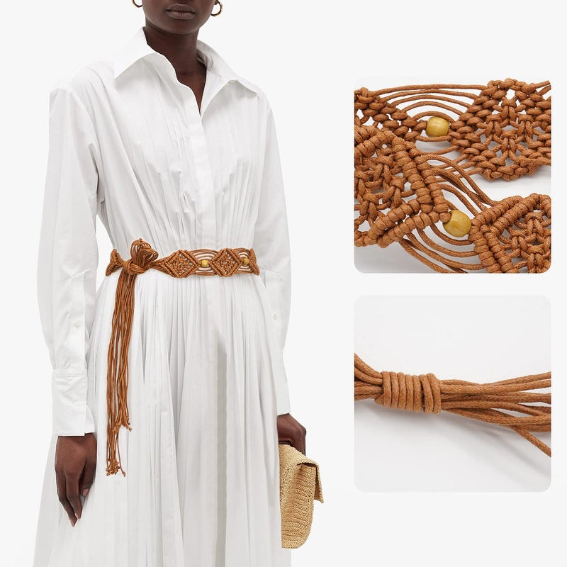 Suyi Boho Braid Belt for Women Bohemian Woven Waist Belts for Dress Rhombus 170CM Brown 1 - Image 2