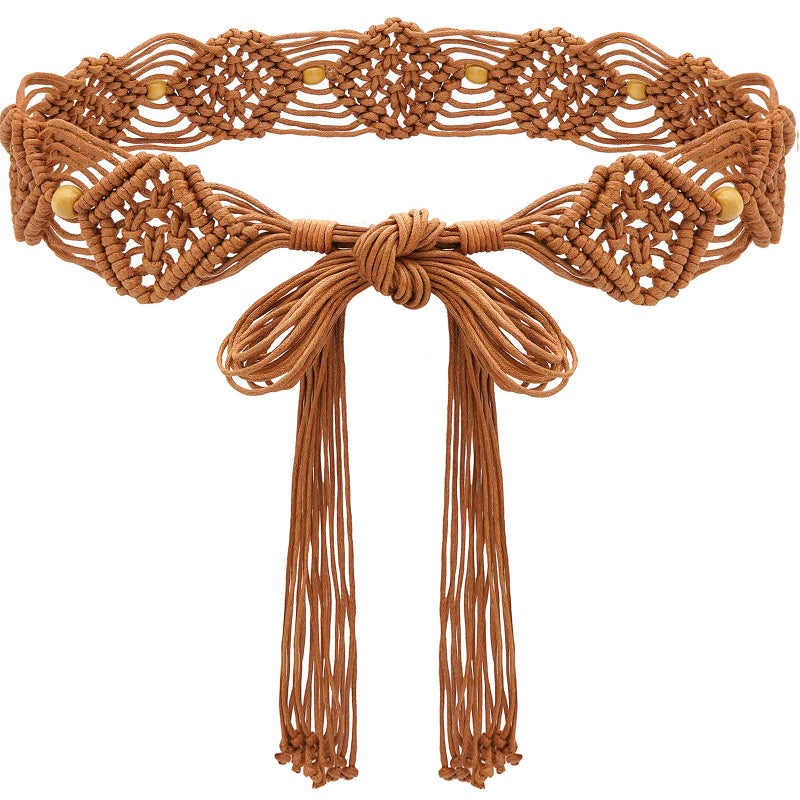 Suyi Boho Braid Belt for Women Bohemian Woven Waist Belts for Dress Rhombus 170CM Brown 1 - Image 1