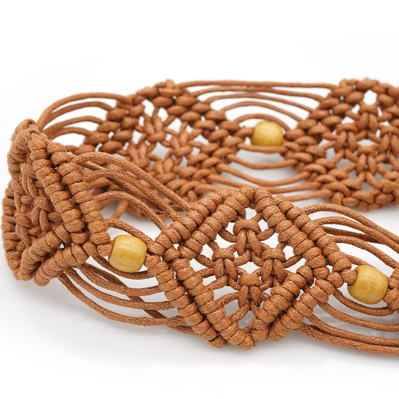 Suyi Boho Braid Belt for Women Bohemian Woven Waist Belts for Dress Rhombus 170CM Brown 1 - Image 5