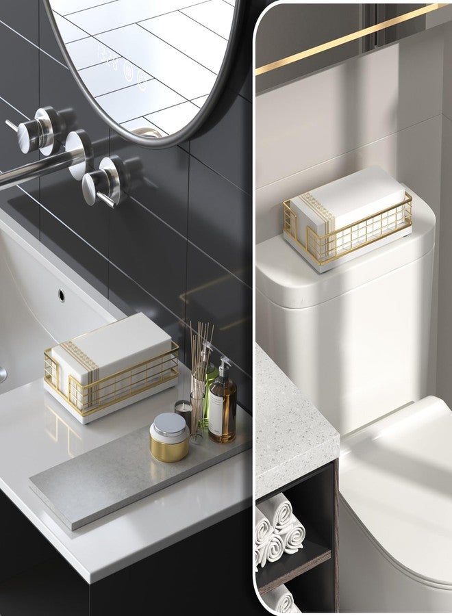 Wican Marble Guest Towel Holder Tray for Bathroom, Napkins Holder for Powder Room Dinning Table Wooden Basket for Disposable Paper Hand Towels Gold and Marble White - Image 2