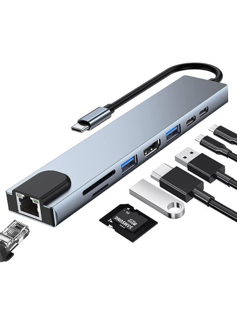 USB C Hub, 8 in 1 Type C Hub Multiport Adapter with 4K HDMI, PD Power Delivery, USB-C, Ethernet, 2 USB, SD/TF Card Reader Compatible with Mac Book Pro XPS and More Type C Devices