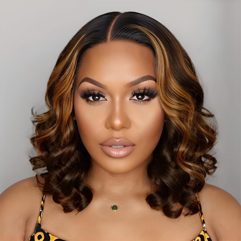 Tinashe Wear and Go Glueless Bob Wigs Human Hair 5x6 HD Lace Closure Wigs Pre Plucked Body Wave Lace Front Wigs Human Hair Short Bob Wigs for Black Women Loose Body Bob Wig P1B230 14inch