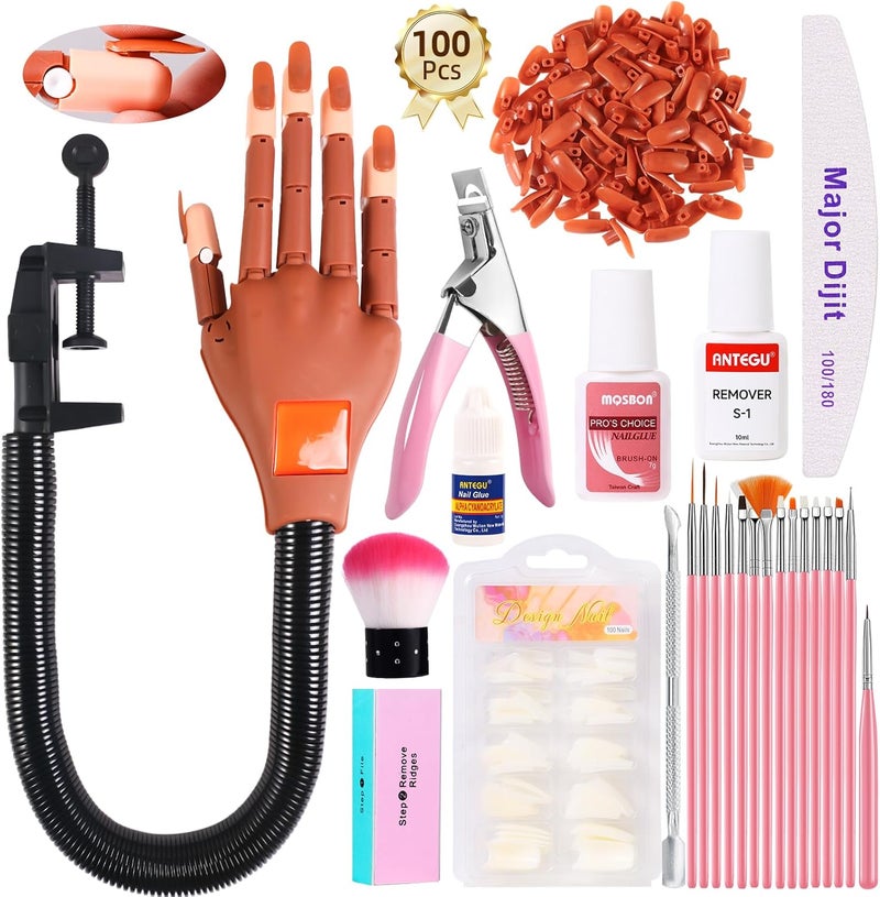 Practice Hand for Acrylic Nails Flexible Fake Nail Training Hand Practice Manicure Hand Practice Kit for Beginners 23