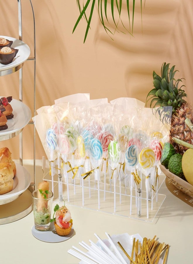 Suneerplay Cake Pop Stand with Sticks Kit, 21 Holes Lollipop Display Stand, Acrylic Cake Pop Display Holder, Lollipop Holder with 100 Pcs Sticks, 100 Pcs Clear Wrappers, 100 Pcs Gold Twist Ties - Image 5