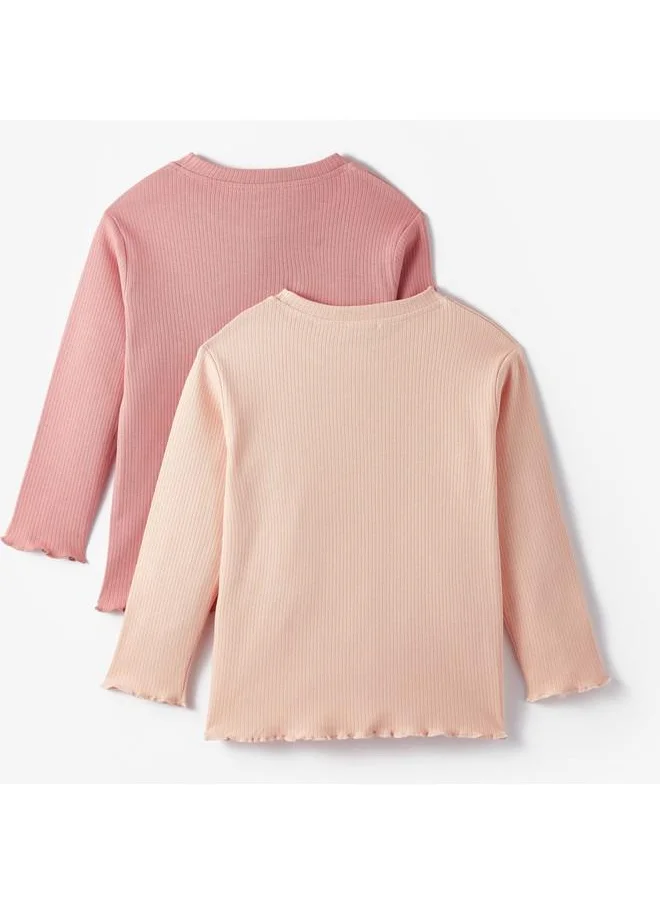 جون June Girl Child 2-Pack Embroidered and Basic Long Sleeve Tshirt Rose - Salmon