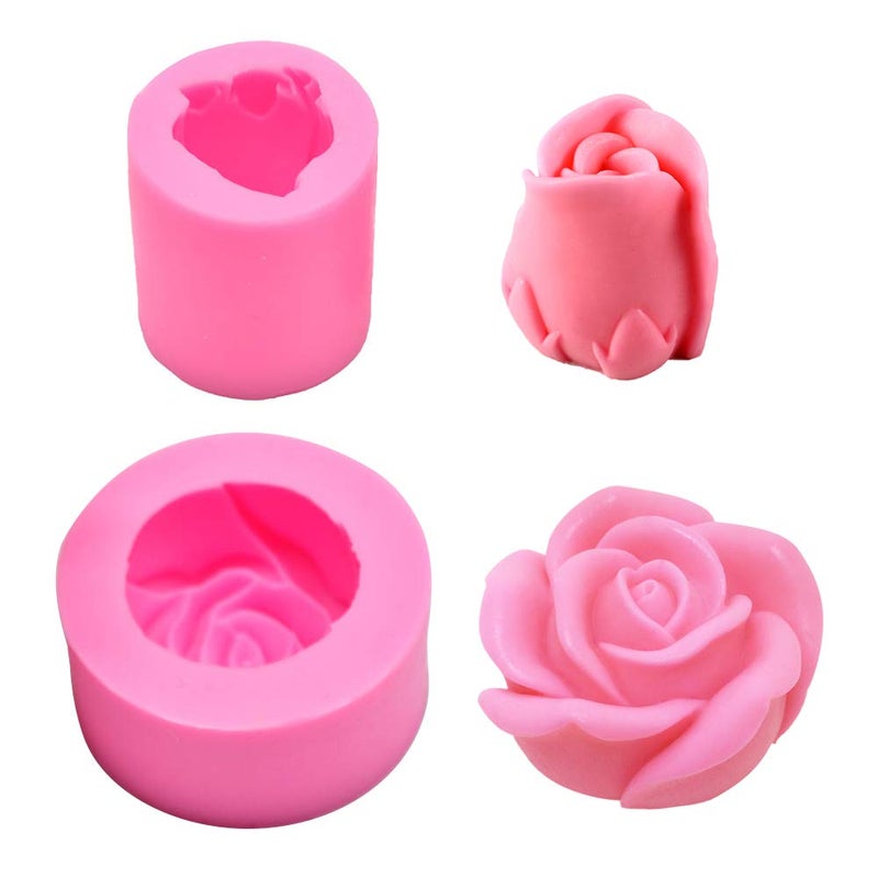 2PcsSet 3D Rose Flower Candle Molds Rose Shaped Craft Art Silicone Mold for Fondant Cake Decoration Making Beeswax Candle Handmade Soap Lotion Bar Crayon Wax Plaster