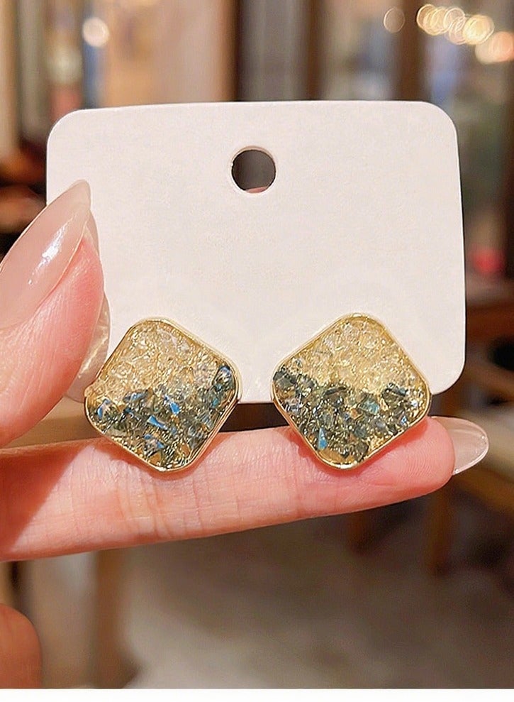 Lavida Gray crystal square earrings, modern geometric sparkling earrings, suitable for daily wear, commuting, and dating - Image 1