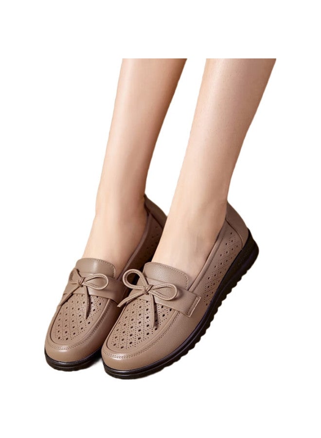 YEARCON Yierkang Lune June Gift For Parents, Flat Heel Middle-Aged And Elderly Mom Shoes, Soft Sole Slip-On Grandma Shoes, Beige, Size 39 - Image 1