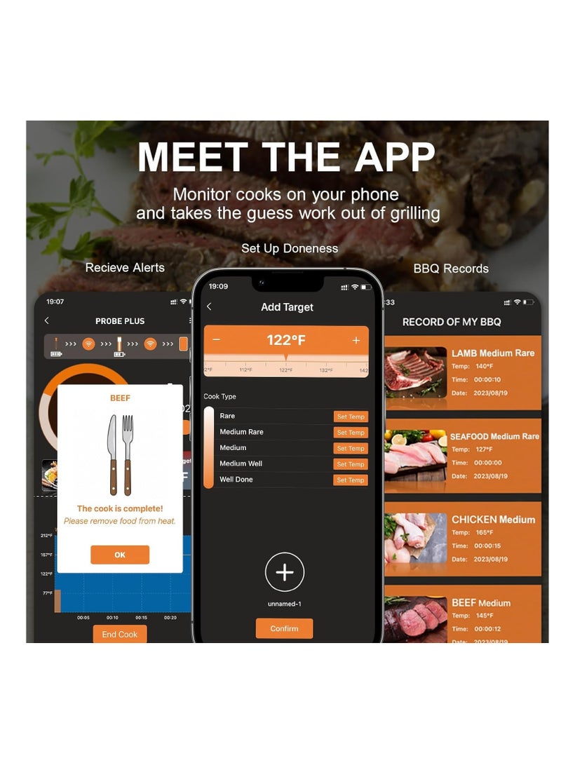 SYOSI 300FT Smart Meat Thermometer Wireless - Monitor Your BBQ with Ease! Bluetooth Meat Thermometer for Grilling and Smoking - Extended 16-Hour Probe Life - Image 3