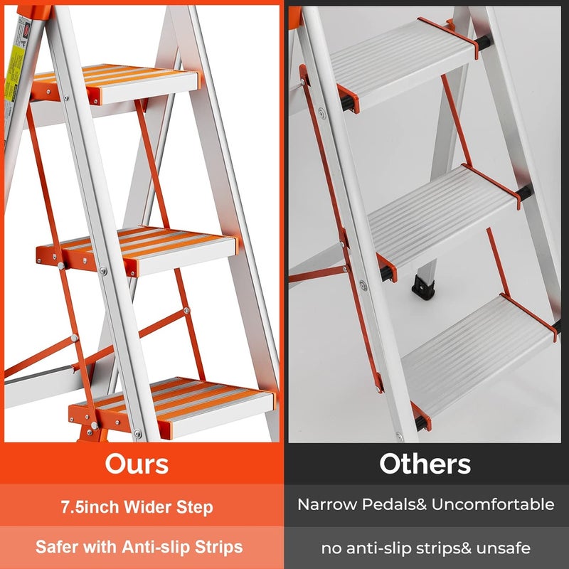 LUISLADDERS 3 Step Stool, Foldable Lightweight Step Ladder, Aluminum Anti-Slip with Rubber Hand Grip, 350lbs Capacity, Home and Kitchen Anti-Slip Stepladders - Image 2