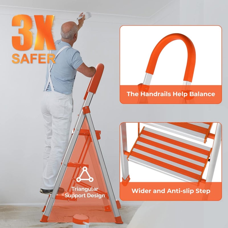 LUISLADDERS 3 Step Stool, Foldable Lightweight Step Ladder, Aluminum Anti-Slip with Rubber Hand Grip, 350lbs Capacity, Home and Kitchen Anti-Slip Stepladders - Image 4