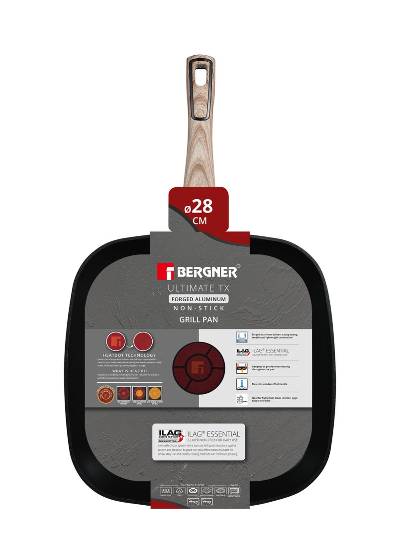 BERGNER مقلاة الشواء المصنوعة من الألمنيوم المطروق ULTIMATE TX بحجم 28 سم مع تقنية HEATDOT، قاعدة تحريض، لون رمادي، BG36180GY - Image 4