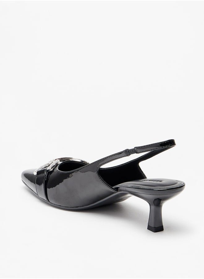 Celeste - Women's Embellished Slingback Sandals with Kitten Heels - Image 1