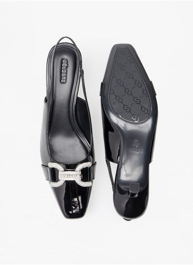 Celeste - Women's Embellished Slingback Sandals with Kitten Heels - Image 1