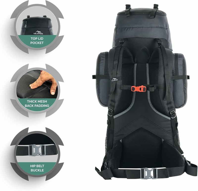 Trawoc حقيبة ظهر ترافوك وايفار 80 لتر للتخييم والمشي لمسافات طويلة - Image 3