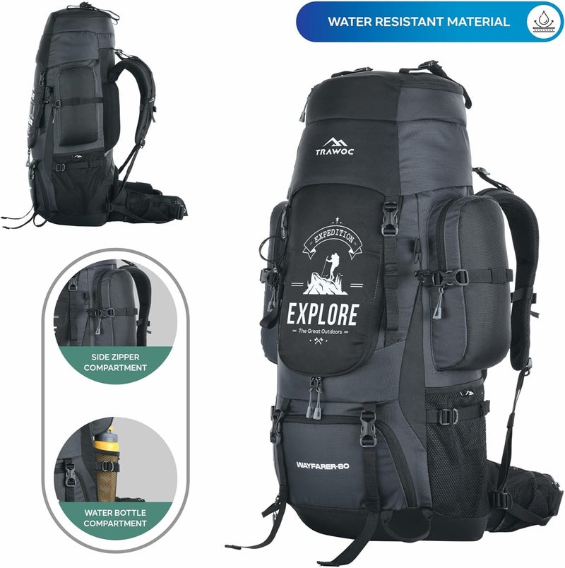 Trawoc حقيبة ظهر ترافوك وايفار 80 لتر للتخييم والمشي لمسافات طويلة - Image 5