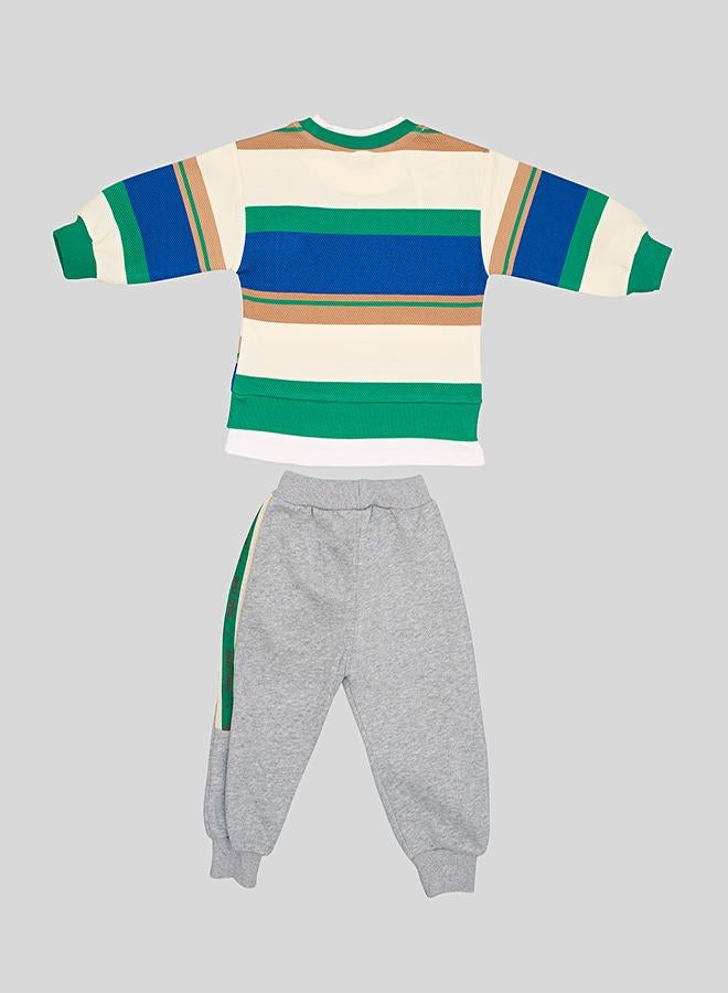 babyqlo Striped Bear Patch Sweatshirt With Joggers - Image 4