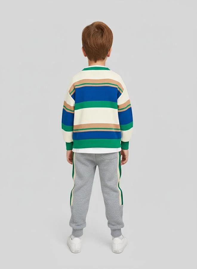 babyqlo Striped Bear Patch Sweatshirt With Joggers
