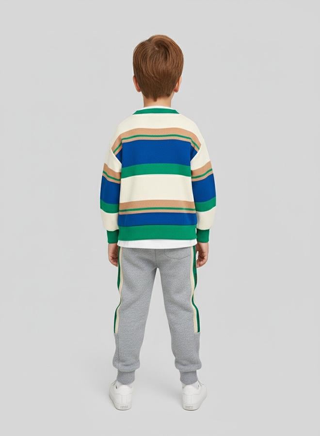 babyqlo Striped Bear Patch Sweatshirt With Joggers - Image 2