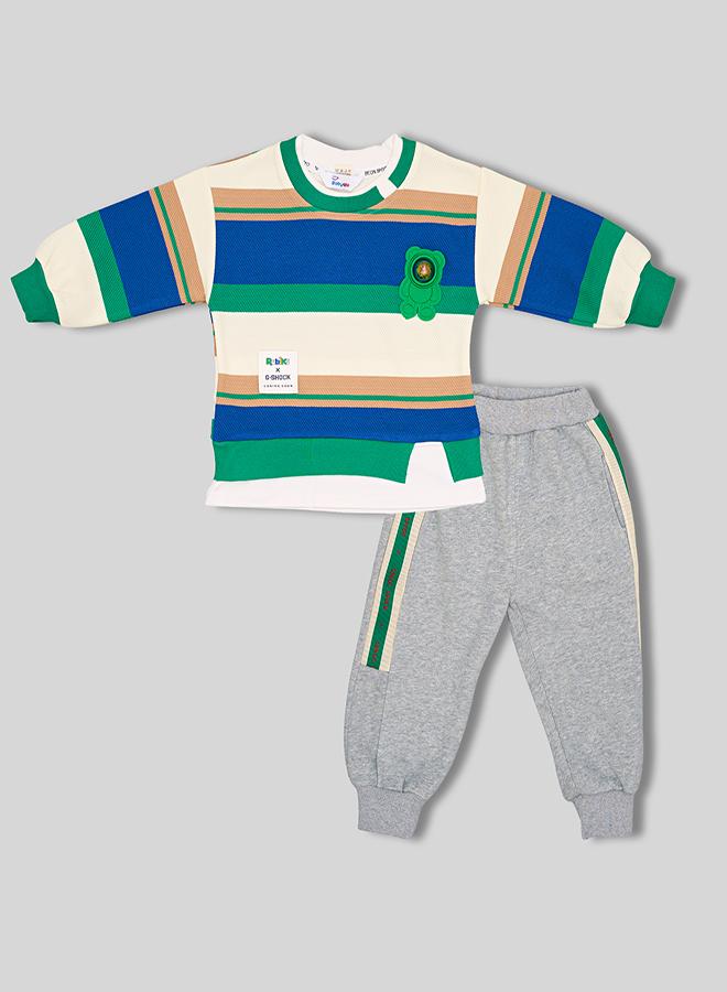 babyqlo Striped Bear Patch Sweatshirt With Joggers - Image 3