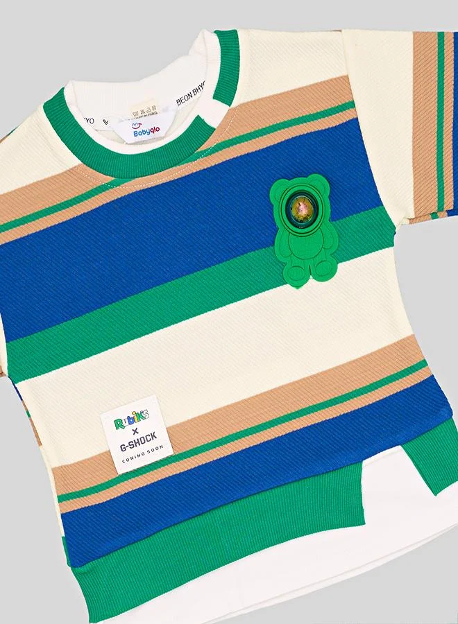 babyqlo Striped Bear Patch Sweatshirt With Joggers
