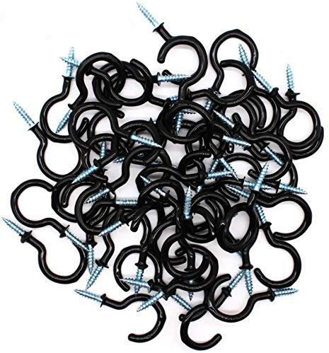 Sricam Sricam 100 Pack Cup Hook Ceiling Hooks, Vinyl Coated Screw-Plant Hooks, Kitchen Hooks, Cup Hooks Great for Indoor, Christmas Light Hooks & Outdoor Use (1-1/4 inch, Black) - Image 1
