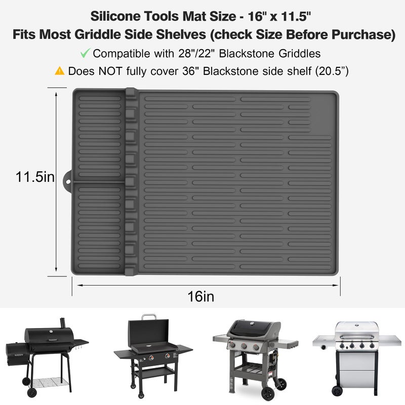 Uozuke Silicone Griddle Tools Mat for Blackstone - Large Silicone Spatula Mat with Drip Pad - Griddle Mats BBQ Grill Accessories - Side Shelf Mats Grill Pad for Blackstone Griddles Accessoriesï¼ˆGrayï¼‰ - Image 4