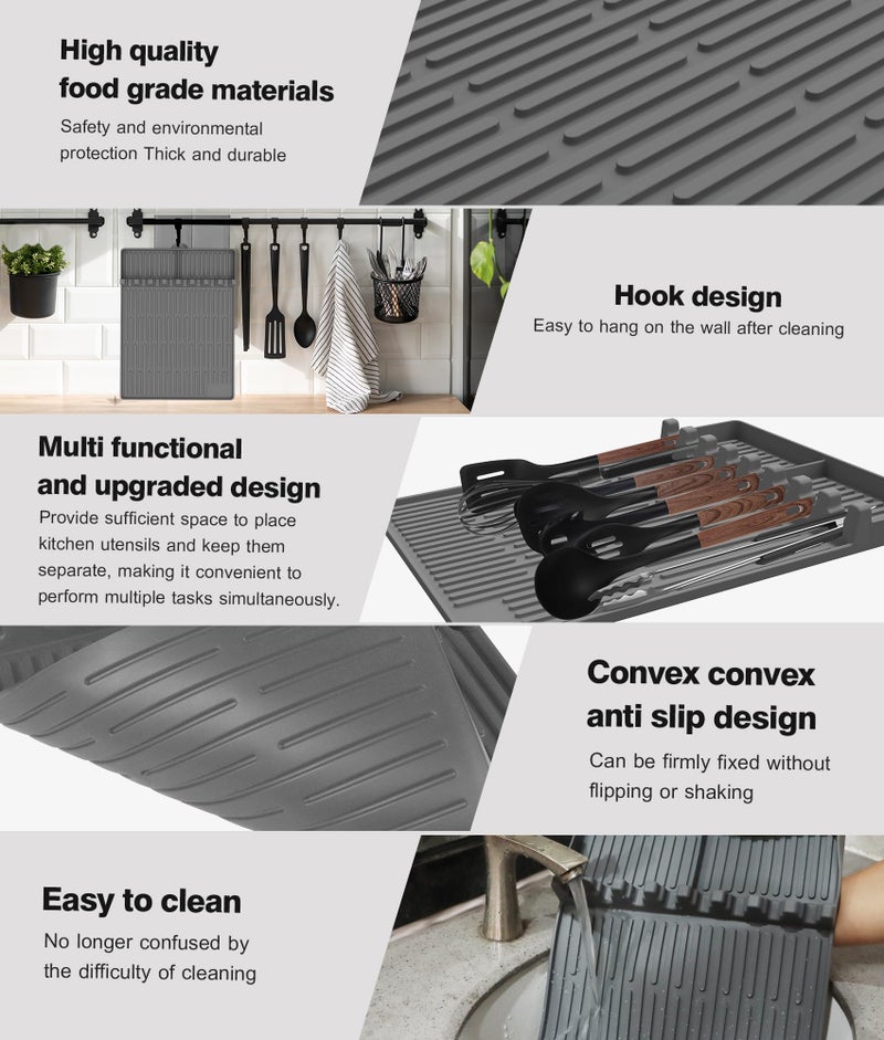 Uozuke Silicone Griddle Tools Mat for Blackstone - Large Silicone Spatula Mat with Drip Pad - Griddle Mats BBQ Grill Accessories - Side Shelf Mats Grill Pad for Blackstone Griddles Accessoriesï¼ˆGrayï¼‰ - Image 5