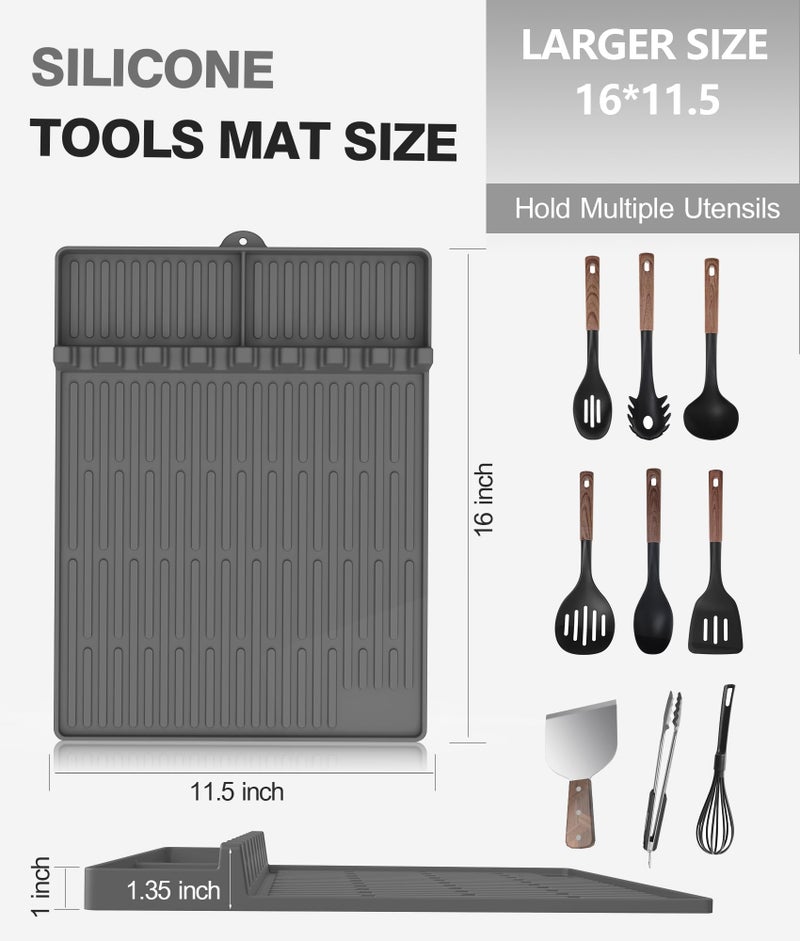 Uozuke Silicone Griddle Tools Mat for Blackstone - Large Silicone Spatula Mat with Drip Pad - Griddle Mats BBQ Grill Accessories - Side Shelf Mats Grill Pad for Blackstone Griddles Accessoriesï¼ˆGrayï¼‰ - Image 3
