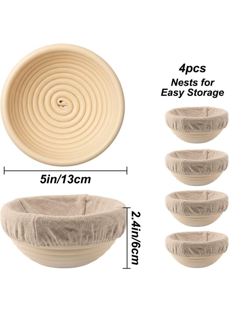 NIUB 5 Inch Mini Banneton Bread Proofing Basket Set of 4, Easy-Clean Round Sourdough Proofing Basket, Small Banneton for Sourdough Bread Baking Supplies with Liners - Image 4