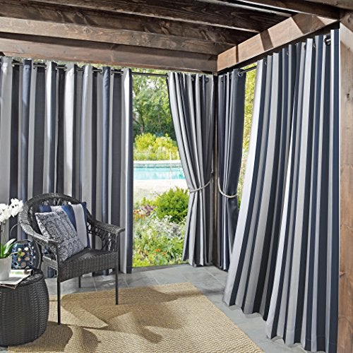 Sun Zero Valencia 2-Pack Cabana Stripe Indoor/Outdoor UV Protectant Energy Efficient Grommet Curtain Panel Pair - Image 1