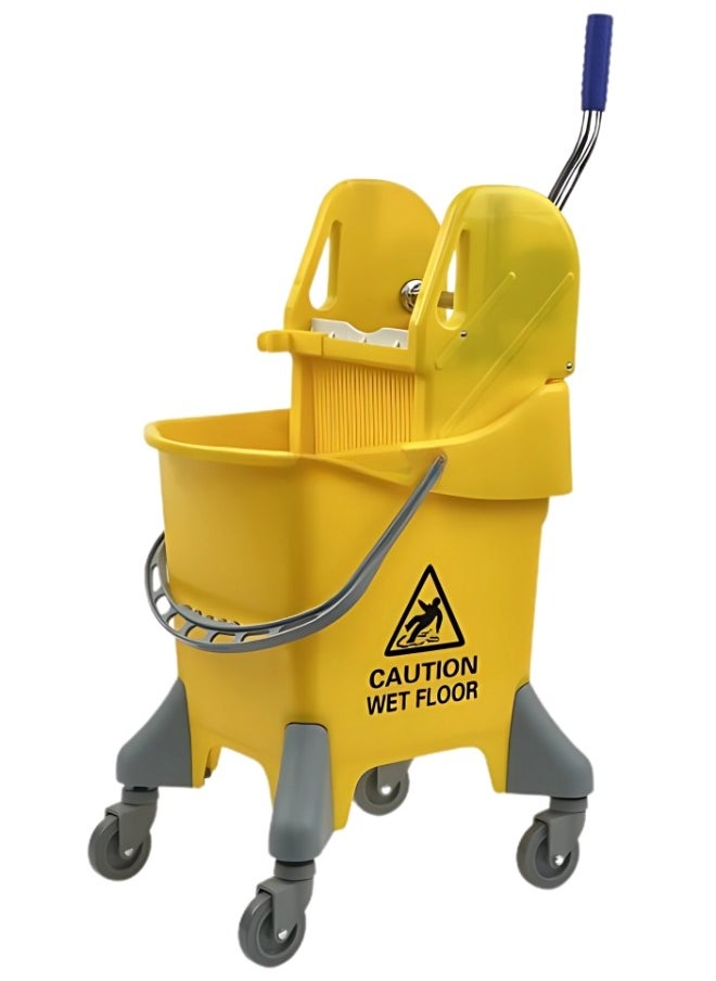 AKC 25L Heavy-Duty Mop Bucket with Down-Press Wringer & 360° Swivel Wheels – Commercial Cleaning Trolley for Restaurants, Offices, Hotels & Homes – Yellow 
