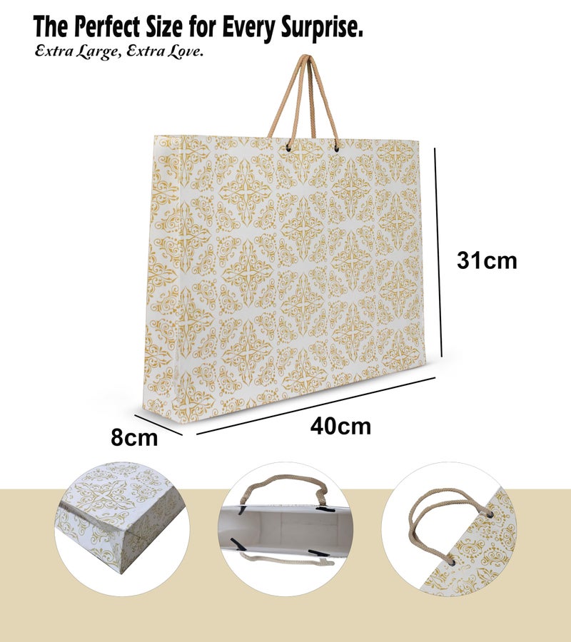 KOSY حزمة كوسي من 10 أكياس هدايا | حقيبة ورقية صديقة للبيئة قابلة لإعادة التدوير للهدايا | حقيبة ورقية متينة ومتعددة الاستخدامات للتسوق | حقيبة هدايا كبيرة 40x8x31 سم | حقيبة هدايا بتصميم طباعة ذهبية - Image 3
