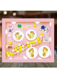 AASTIK SALES AASTIK Baby Clay Handprint Footprint Wooden Rectangular Wall Mount Frame With Led Light New Born Baby Gifts Set 1St Birthday Gift Baby Shower Gift Includes Safe NonToxic Clay Pink  - Image 5