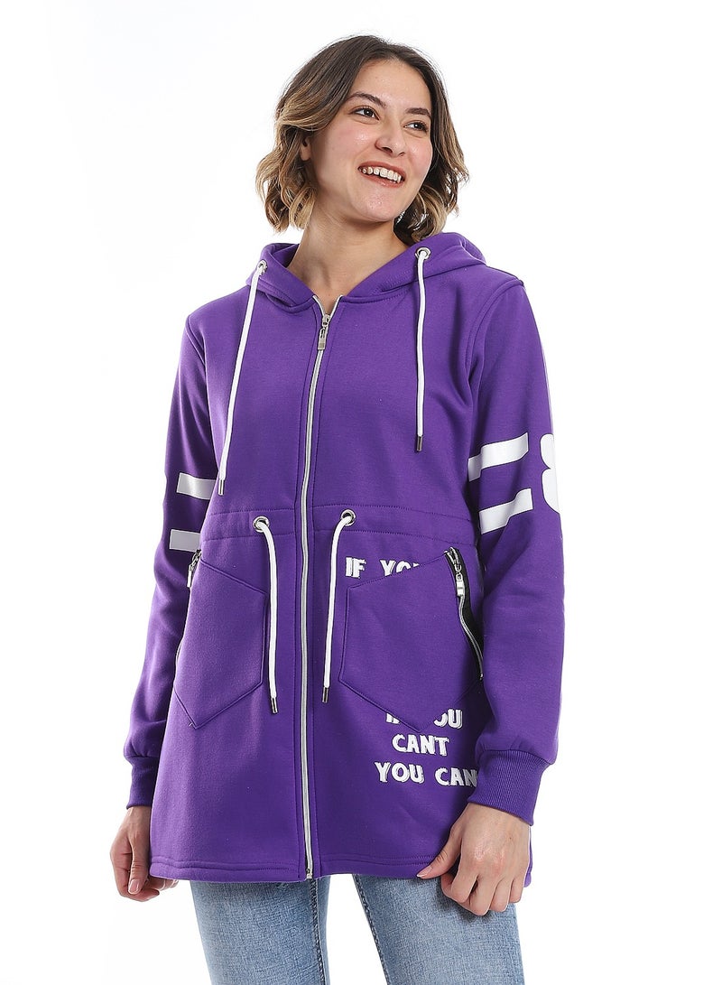Caesar Women Hoodie With Front Zipper And Printed Sleeves - Image 1