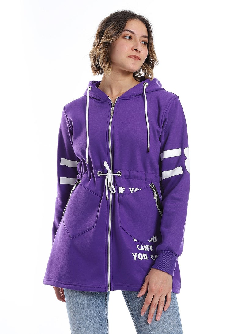 Caesar Women Hoodie With Front Zipper And Printed Sleeves - Image 2
