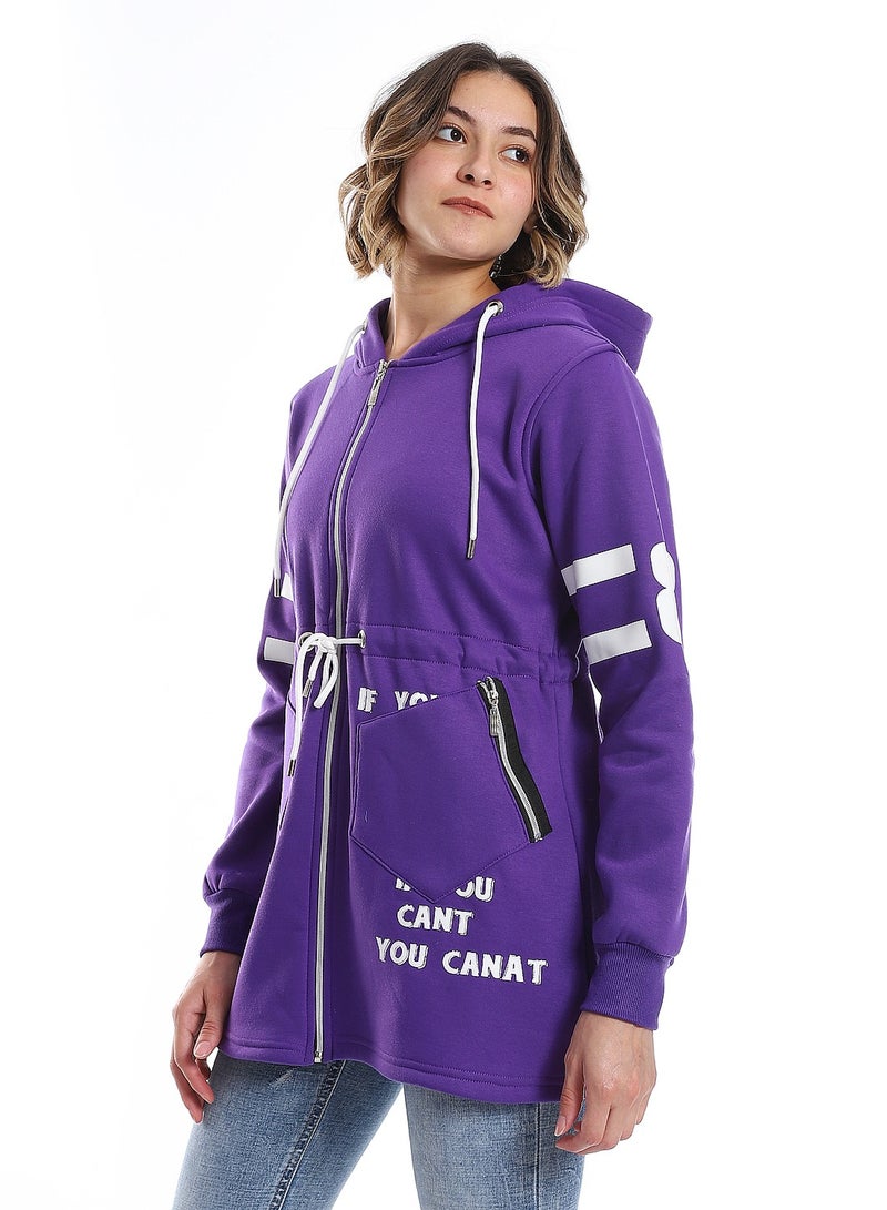Caesar Women Hoodie With Front Zipper And Printed Sleeves - Image 5