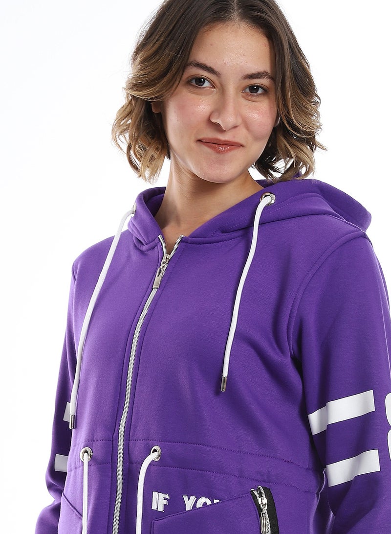 Caesar Women Hoodie With Front Zipper And Printed Sleeves - Image 4