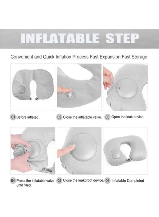 N.C U-Shaped Neck Pillow, Automatic Inflatable Camping/Travel Pillow for Travel Travel Pillow Soft Velvet Inflatable Pillow for Office, Airplane, Home, Carry-on, Comfortable and Convenient (Navy Blue) - Image 3