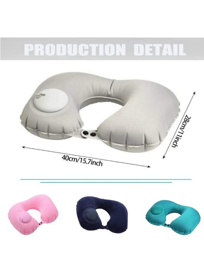N.C U-Shaped Neck Pillow, Automatic Inflatable Camping/Travel Pillow for Travel Travel Pillow Soft Velvet Inflatable Pillow for Office, Airplane, Home, Carry-on, Comfortable and Convenient (Navy Blue) - Image 2