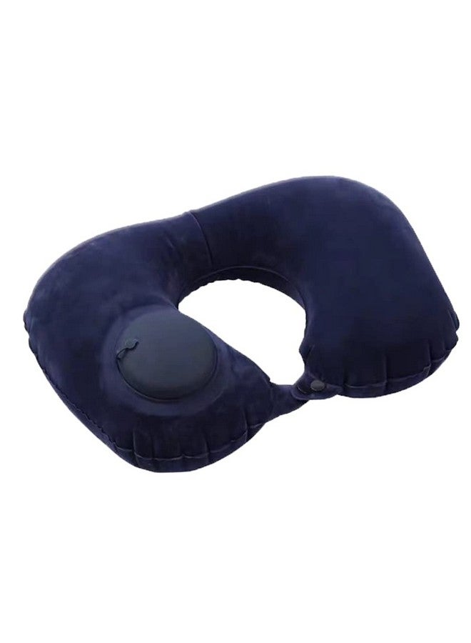 N.C U-Shaped Neck Pillow, Automatic Inflatable Camping/Travel Pillow for Travel Travel Pillow Soft Velvet Inflatable Pillow for Office, Airplane, Home, Carry-on, Comfortable and Convenient (Navy Blue) - Image 1