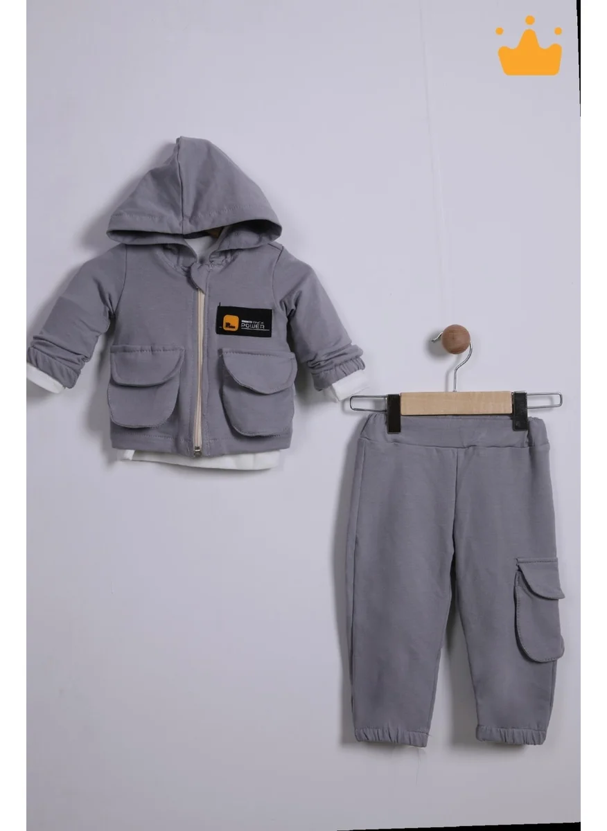 Baby Hola Babyhola 3-Piece Hooded Cardigan Badi Trousers Baby Boy Child Top and Bottom Set