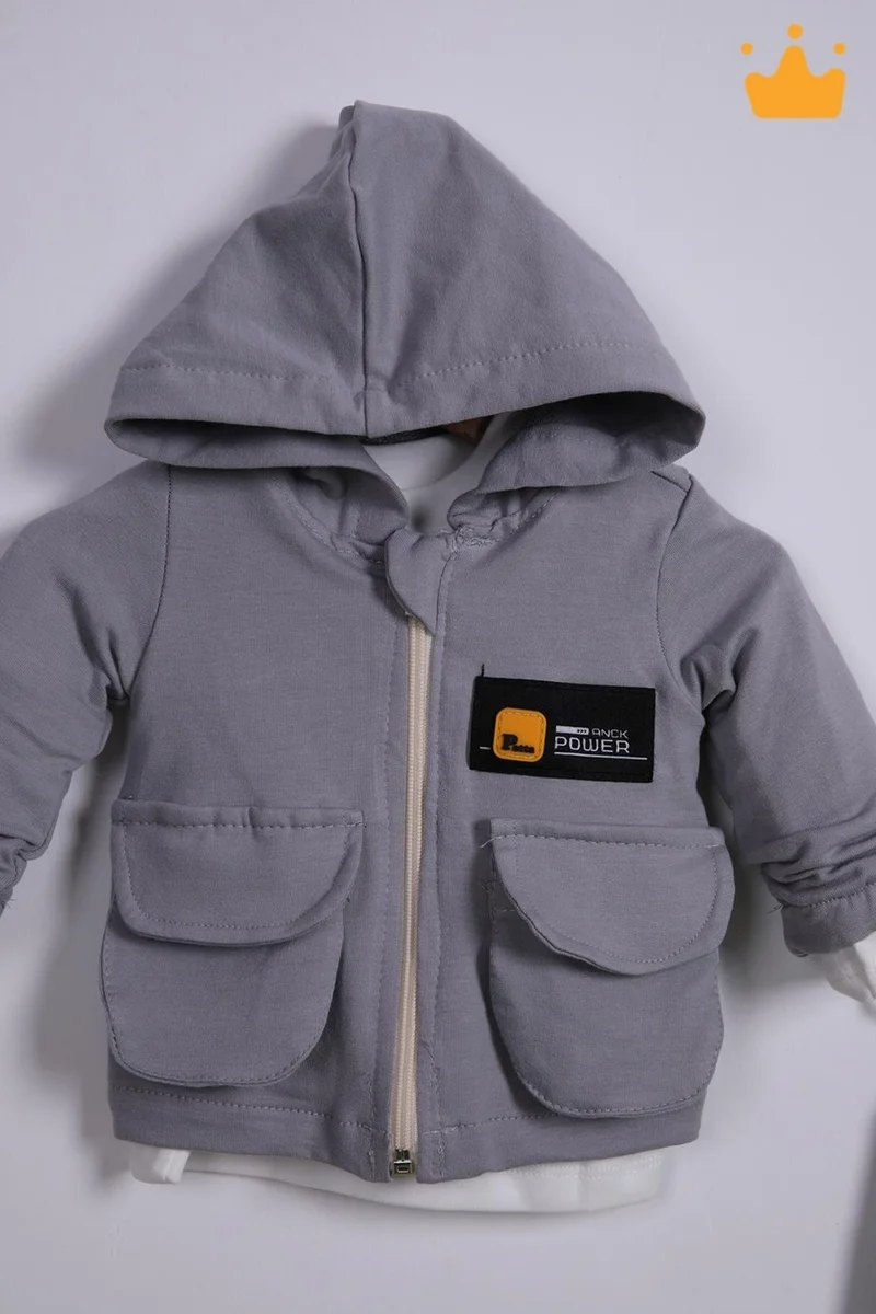 Baby Hola Babyhola 3-Piece Hooded Cardigan Badi Trousers Baby Boy Child Top and Bottom Set