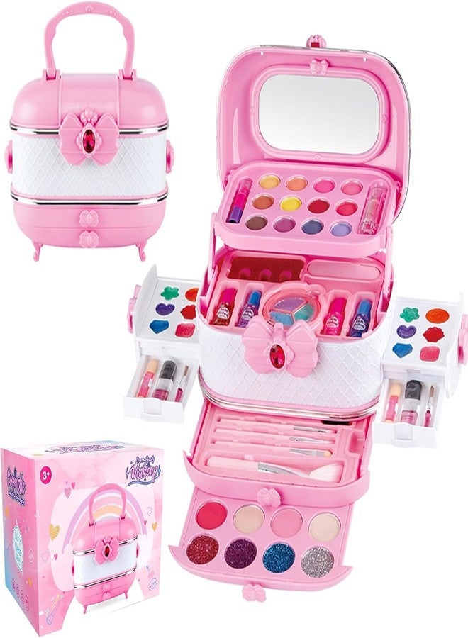 PLUSPOINT Kids Makeup Suitcase Kit for Girl, Washable Makeup Set for Girls, Toys Children Play Makeup Kit with Folding Case Birthday Gifts for Age 4 5 6 7 8 Year Old Dream Beauty Makeup Set for Girls - Image 1