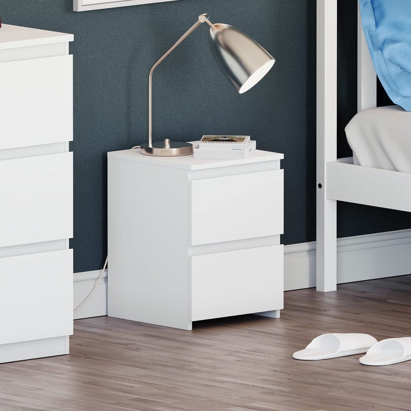 Vida Designs Denver 2 Drawer Bedside Chest White H 40 x W 295 x D 295 cm
